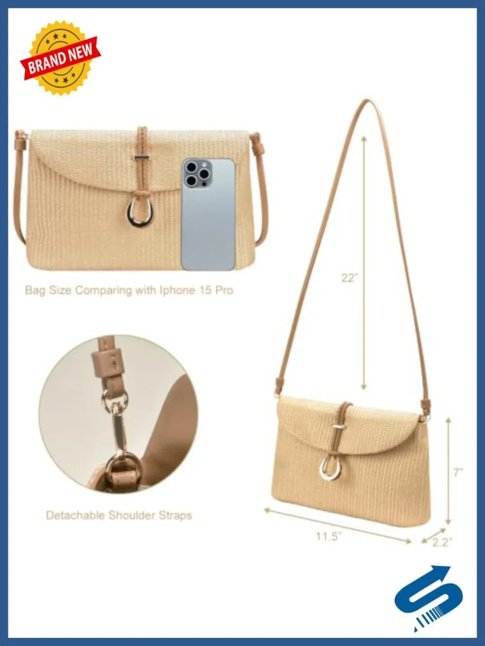Raffia Straw Woven Clutch Evening Bag Convertible Crossbody